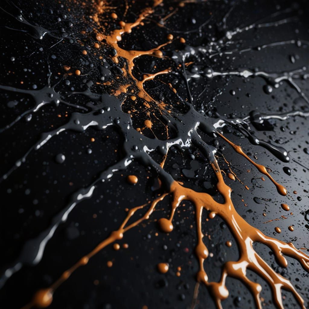 Intricate Paint Splatters in High Contrast Macro Photography