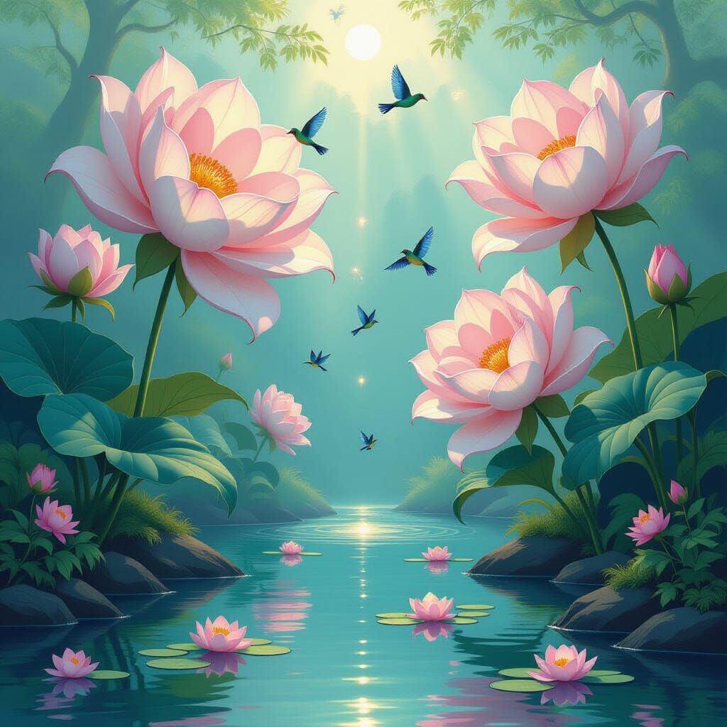 Luminous Flowers and Exotic Birds in Art Nouveau Style