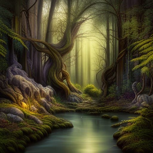 Enchanted Forest: Willow Trees and Woodland Creatures