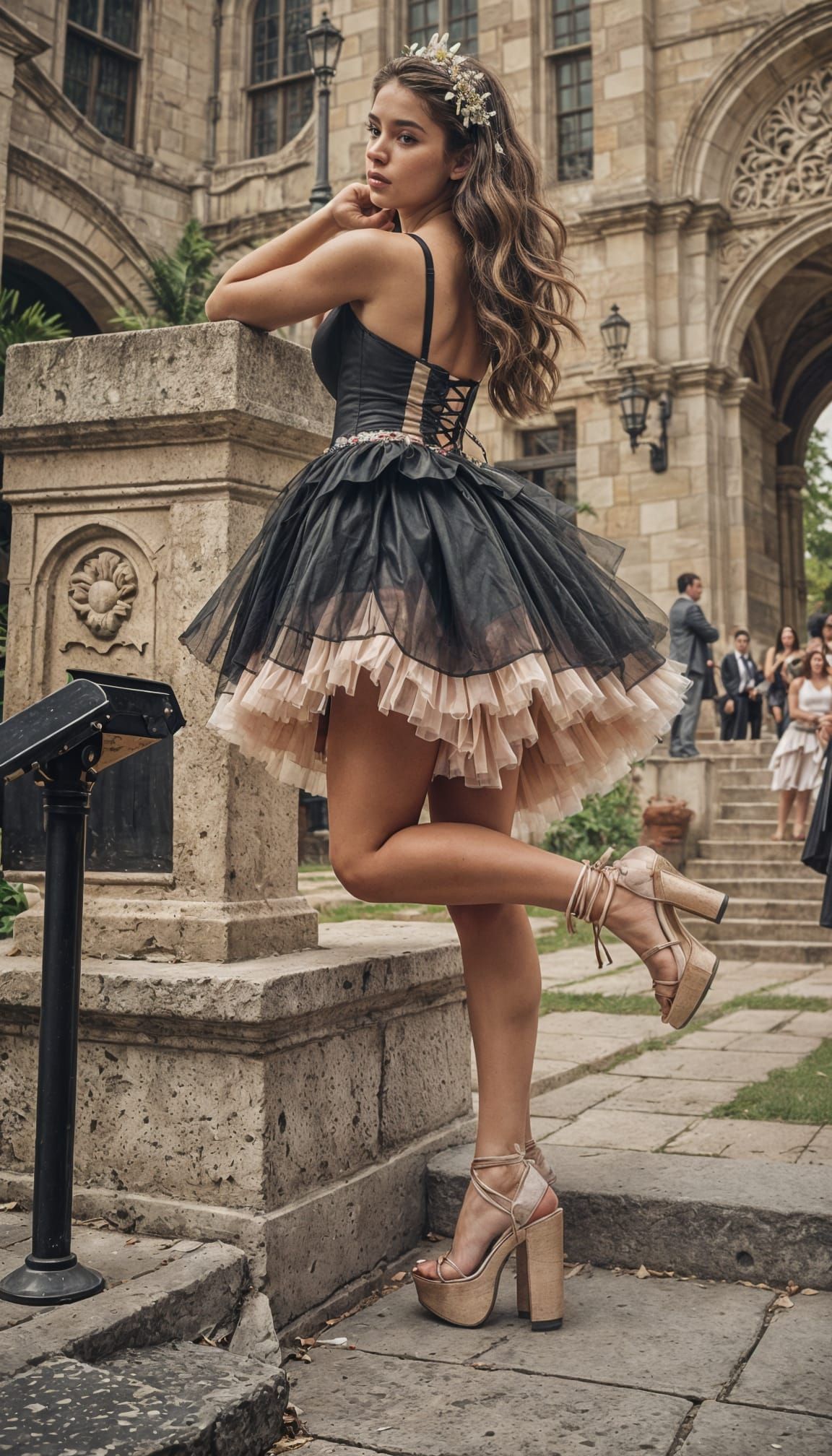 Beautiful Girl in Graduation Tutu at University