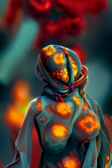 Alien Girl in Bio Scarf: Cyberpunk Rendering
