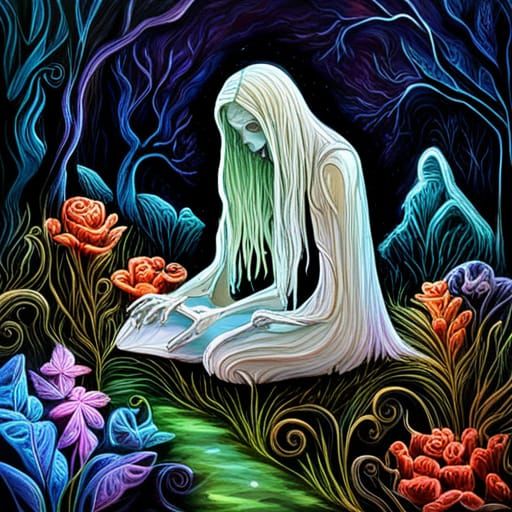 Radioluminescent Wraith in Graveyard, Fantasy Art