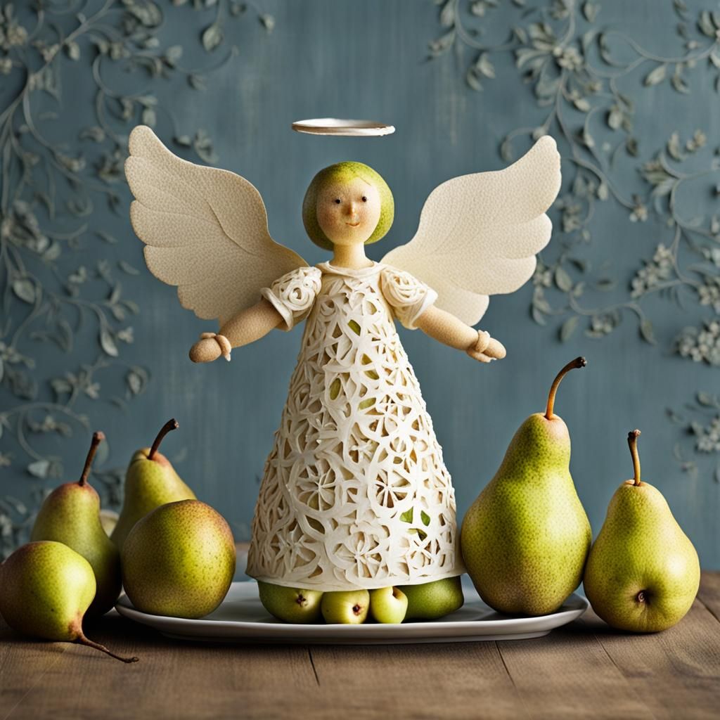 Angelic Figure Sculpted from Ripe Pears