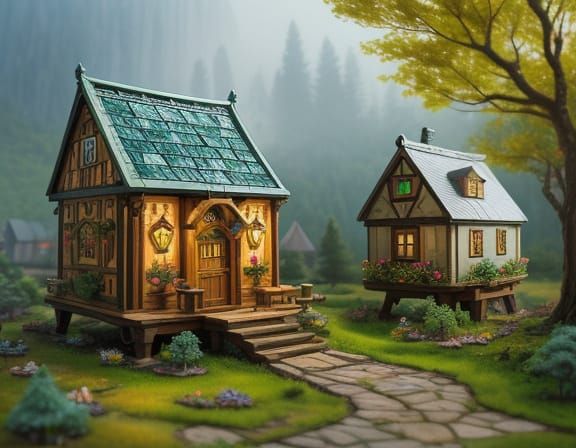 Whimsical Storybook Village in Dreamy Watercolor