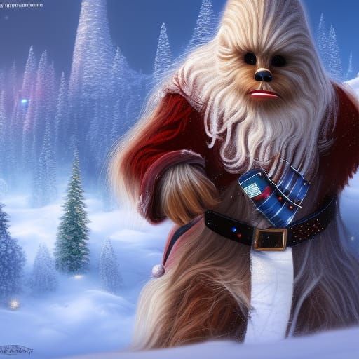 Wookiee Santa Claus in Snowy Christmas Scene