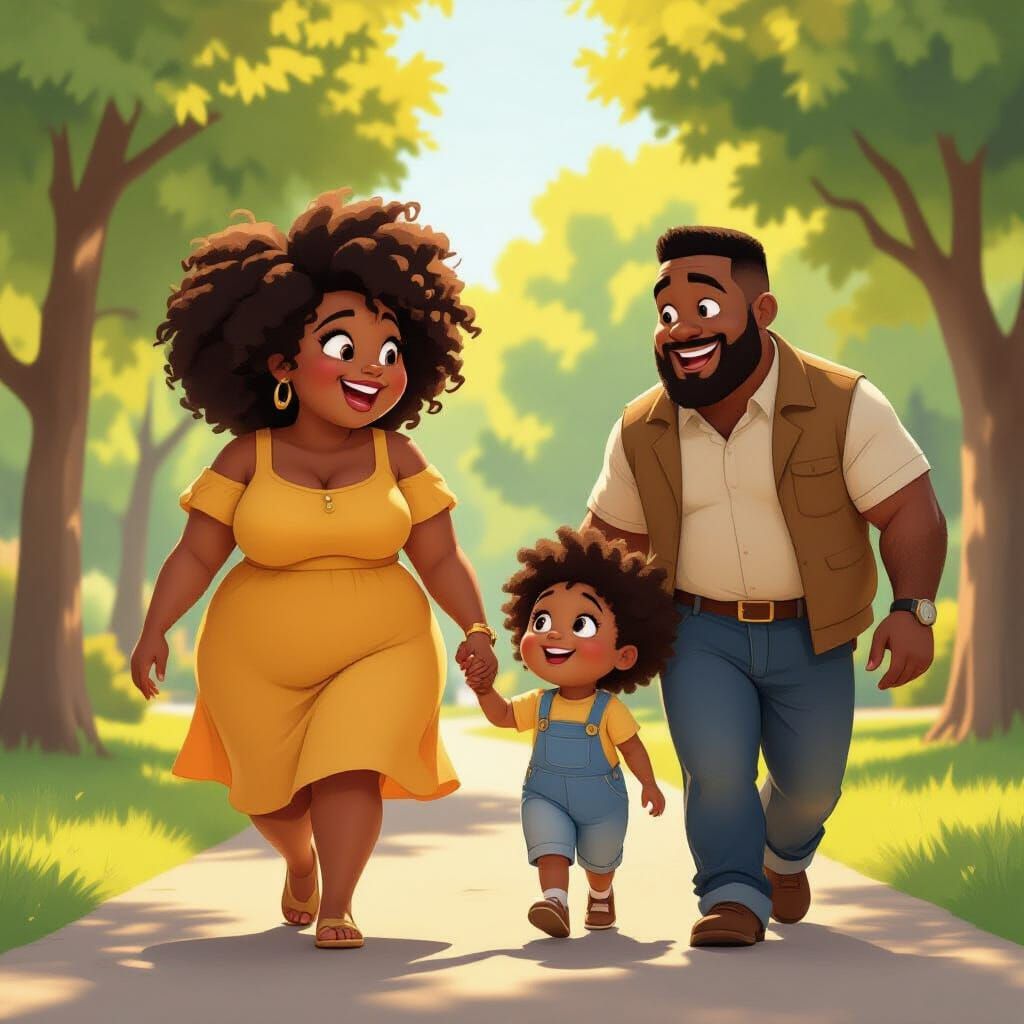 Joyful Morning Walk: Stylized Animation of Family