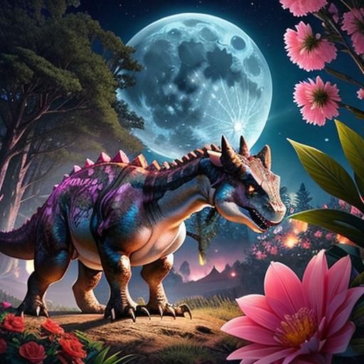 Whimsical Dinosaurs and Parrots in Floral Fantasy