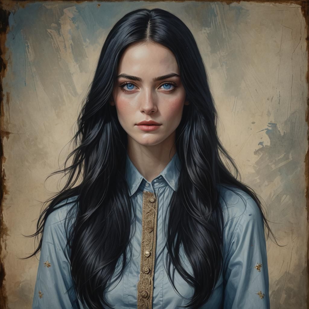 Hyperrealistic Portrait of a Young Woman with Black Hair