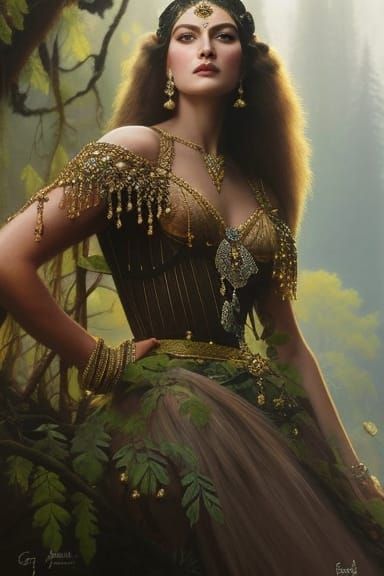 Ethereal Mountain Goddess in Hyperrealist Fairytale Attire