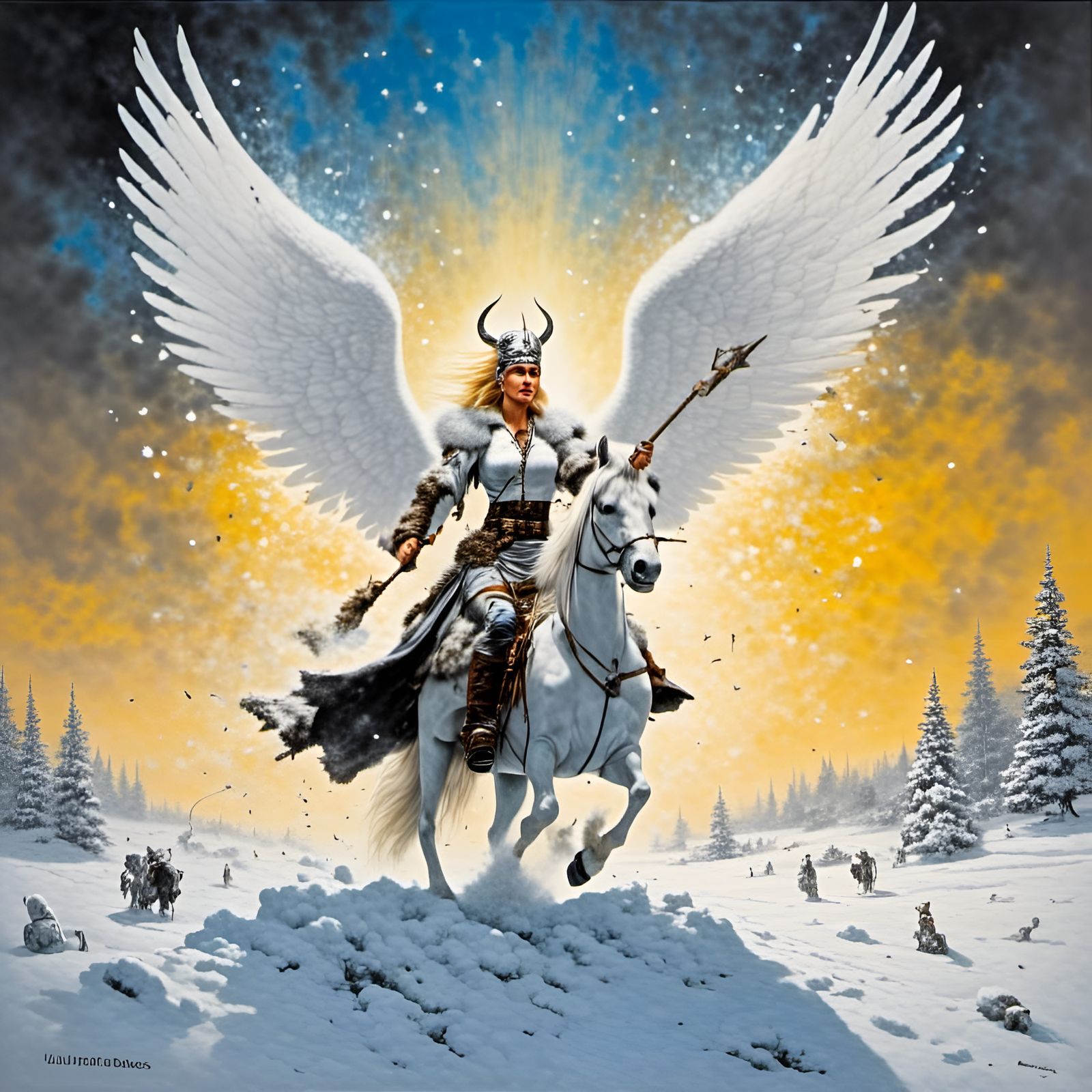 Viking Goddess Angel Casting Spells, Frazetta Style