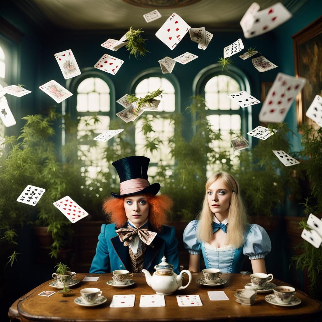 Alice in Wonderland Tea Party with Cannabis Plants