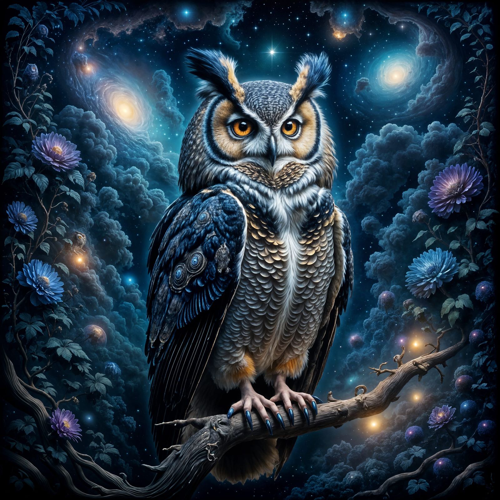 Majestic Cosmic Owl in Baroque Style