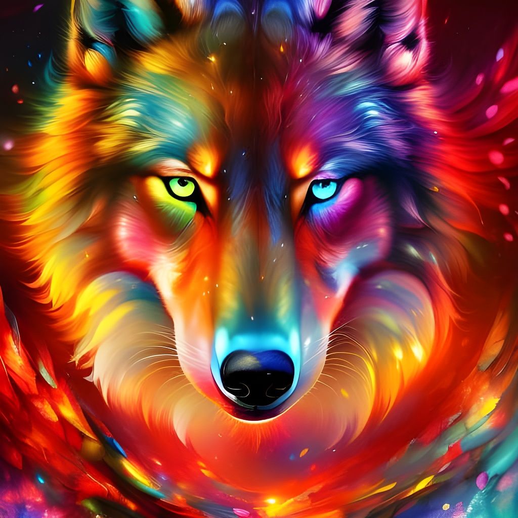 Intimidating Wolf on Cliff with Red Lightning