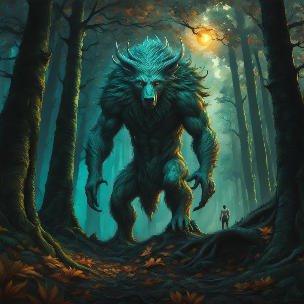 Mythical Forest Guardian Charcoal Sketch in Hyperrealism