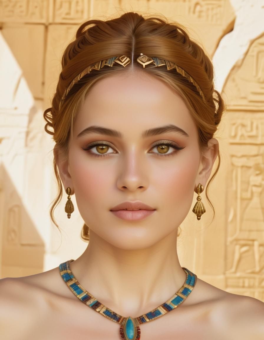 Woman in Egyptian Revival Temple Entrance