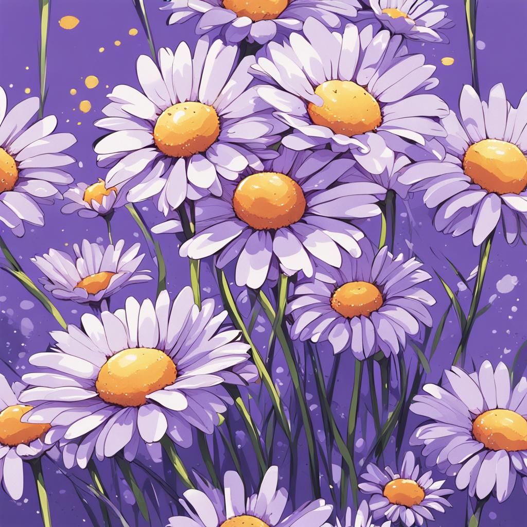 Daisies on Lavender in Anime Manga Style