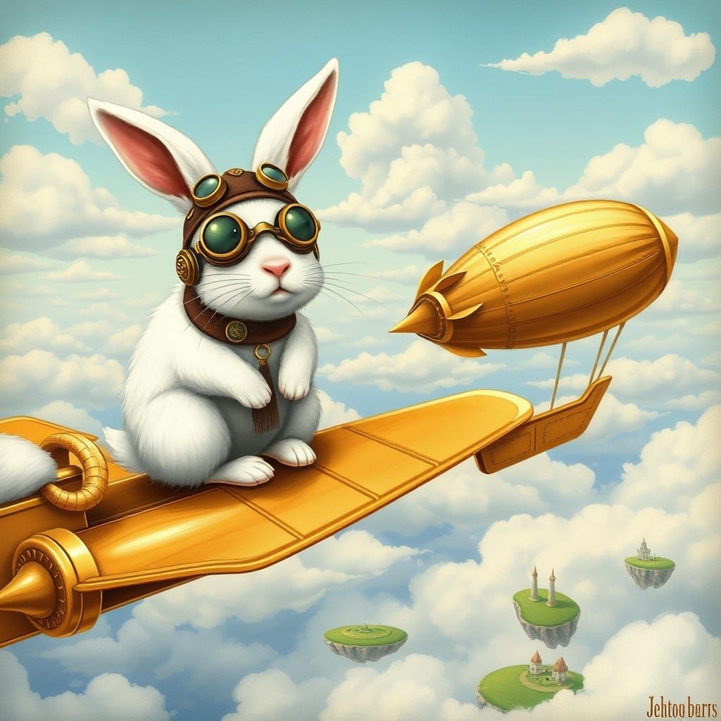 Steampunk Rabbit Aviator on Airship Wing