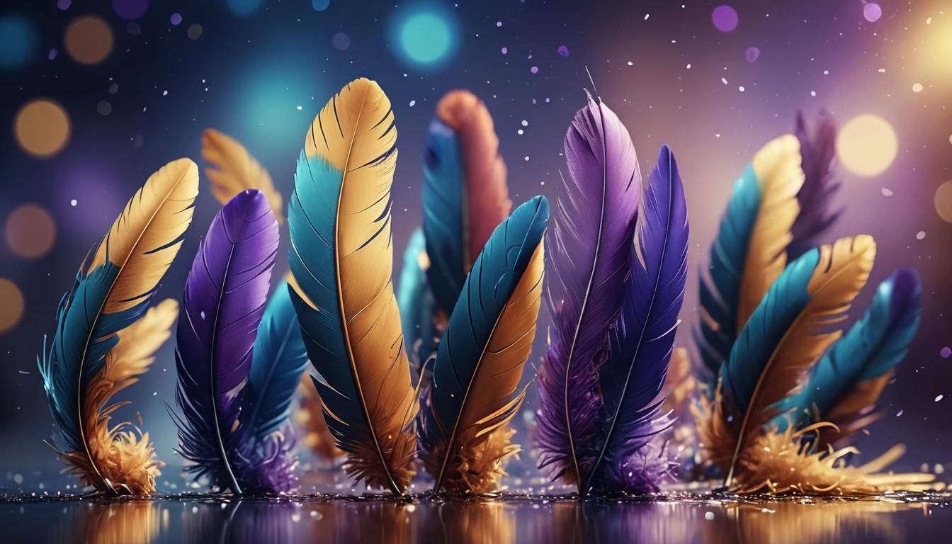 Iridescent Feathers Falling: A Surreal Digital Painting