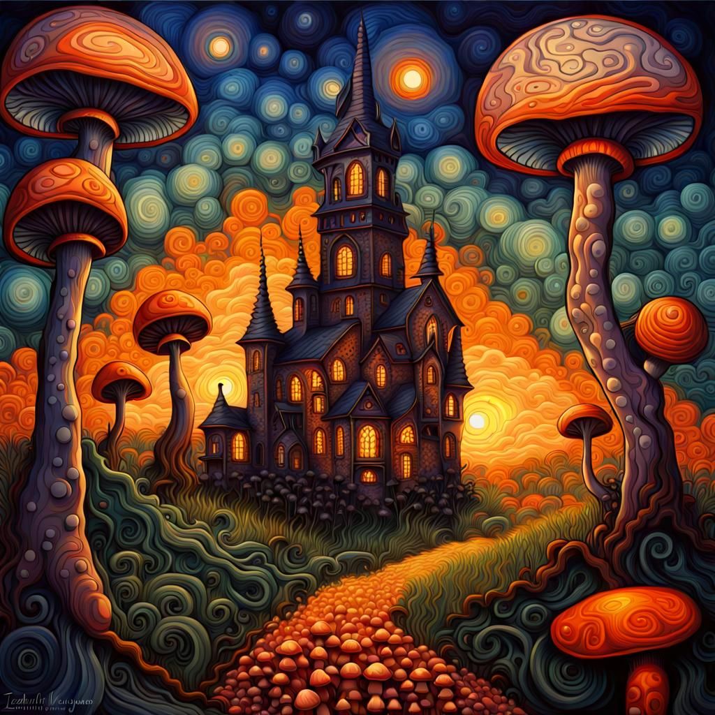 Gothic Landscape in Expressionist Neo-Impressionism Style