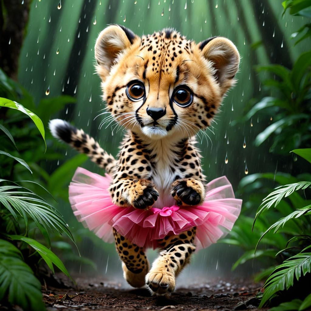 Baby Cheetah in Tutu Runs Through Rainforest