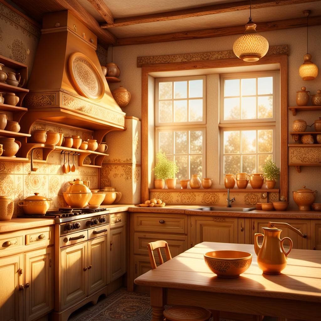 Traditional Russian Kitchen in Gzhel Style