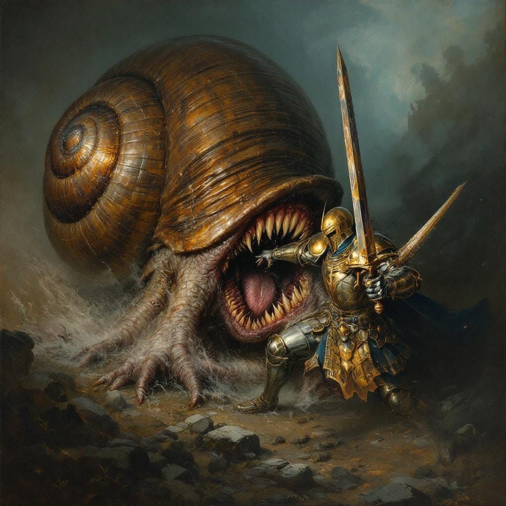 Knight's Baroque Battle Against a Giant Snail