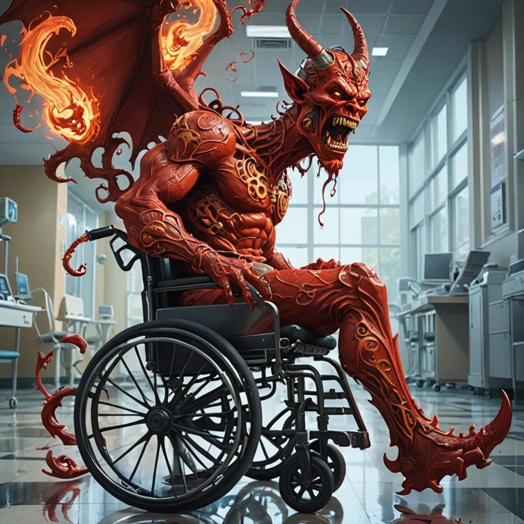 Red Devil in Wheelchair: Fantasy Concept Art