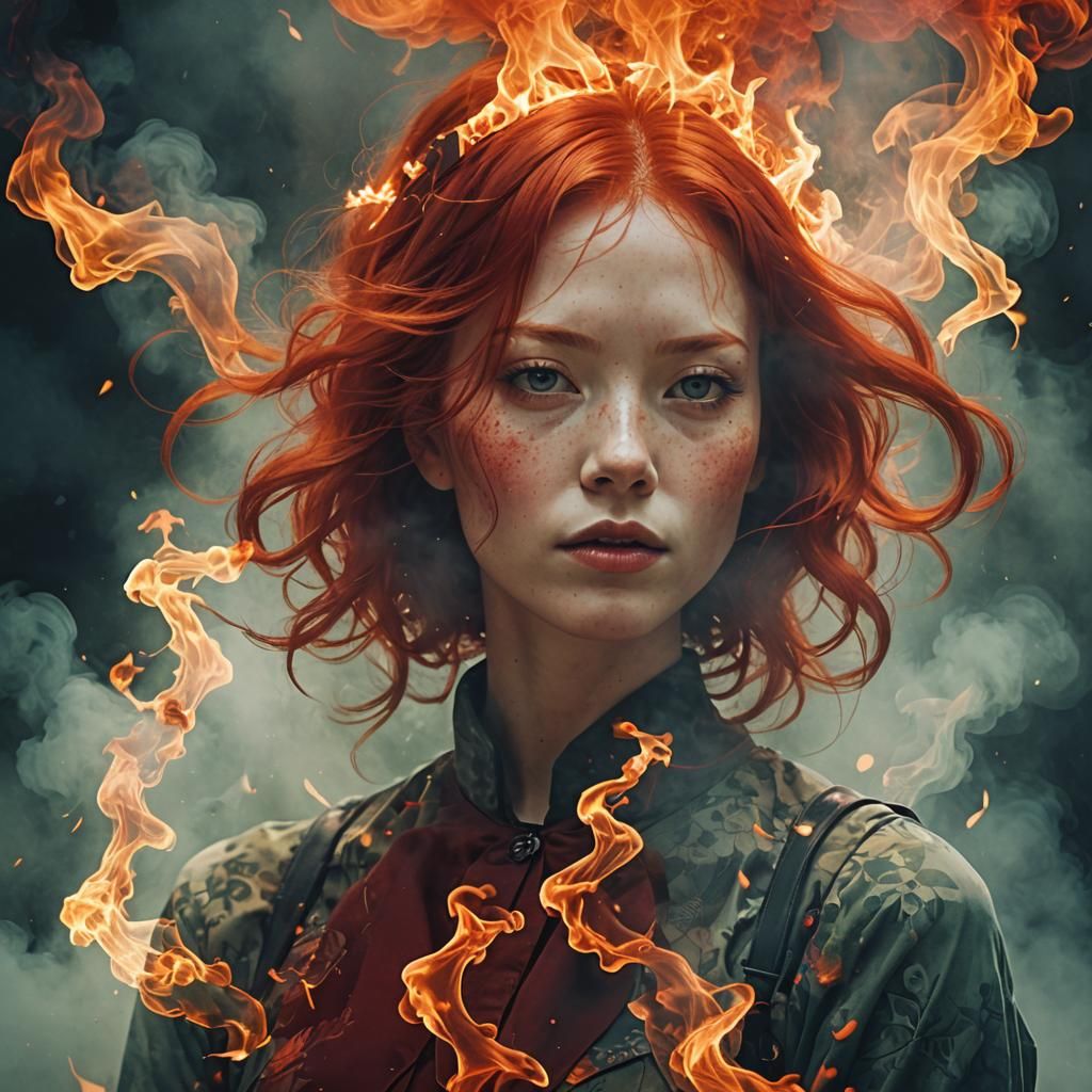 Erotic-Grotesque Illustration of a Glowing Red-Haired Woman
