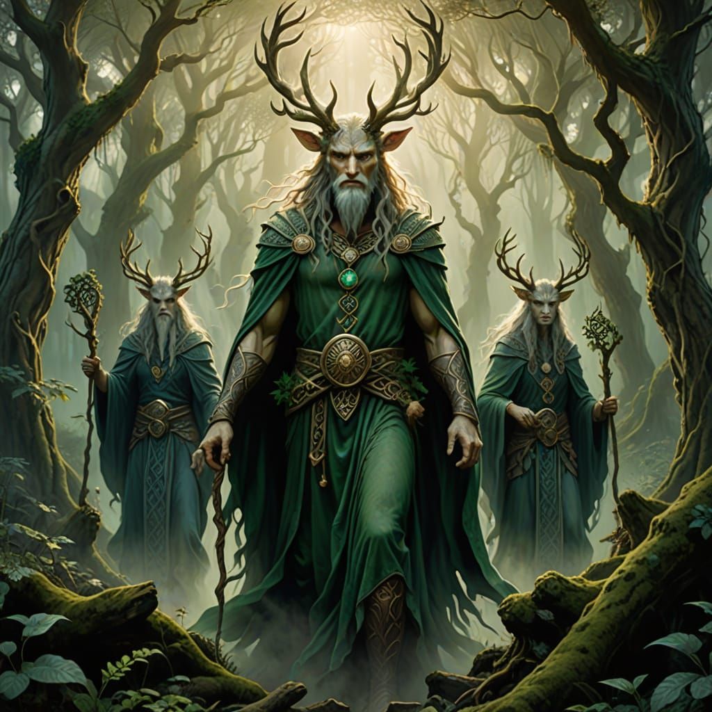 Celtic Mythology Gods Standing in Ancient Forest