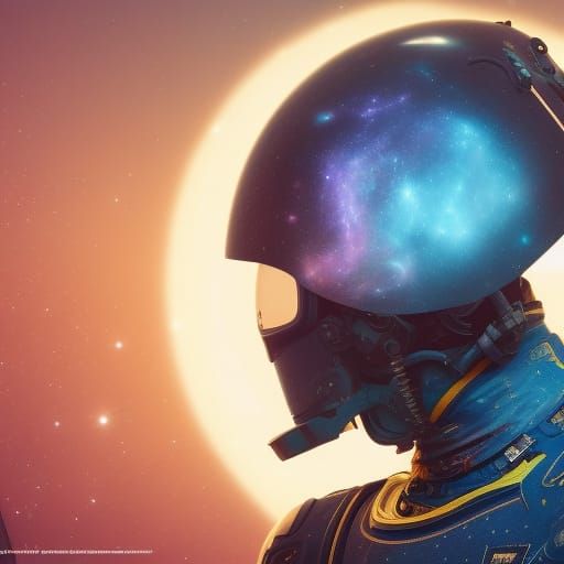 Astronaut Helmet with Galaxy Inside: Detailed Matte Painting
