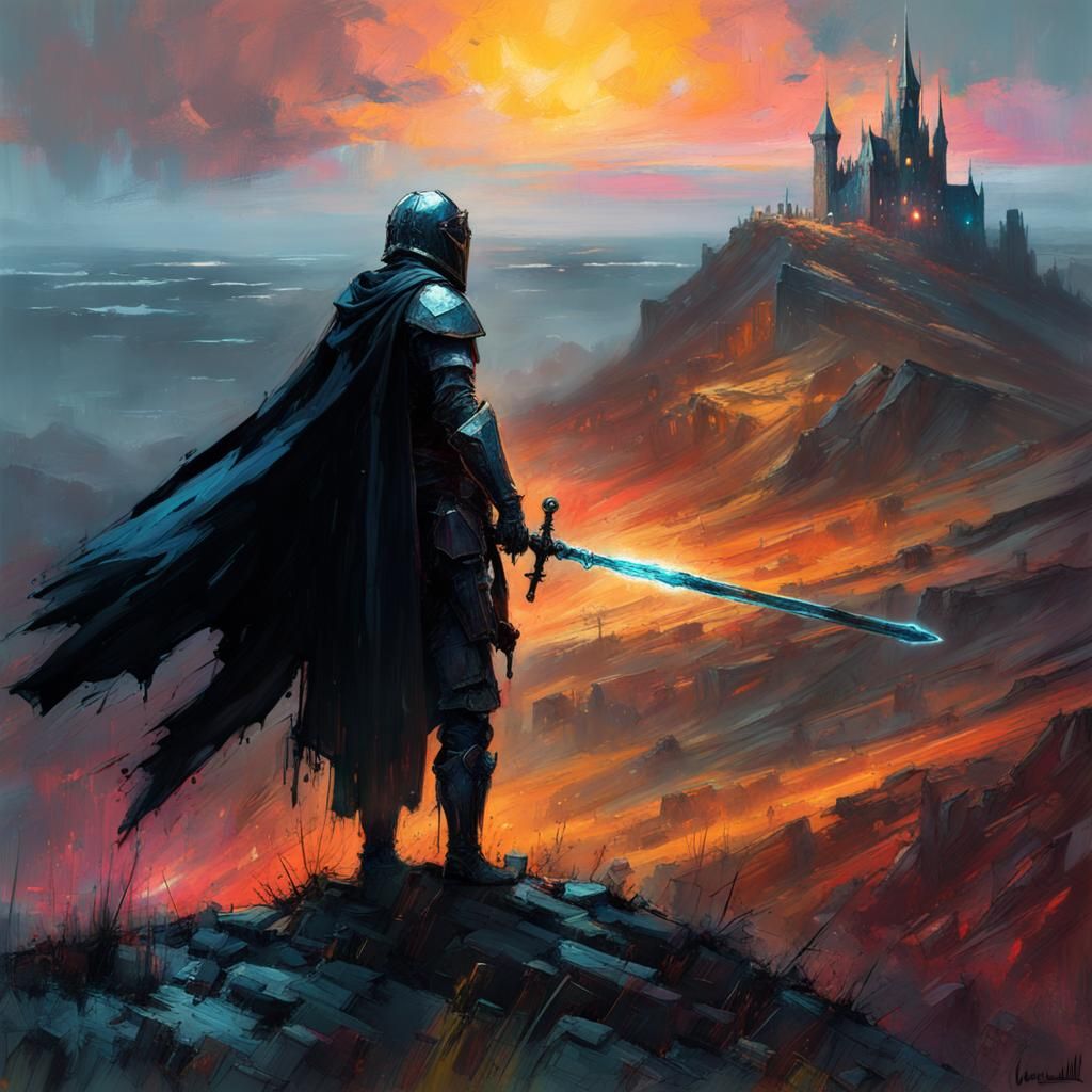 Knight With Magical Sword, Detailed Matte Painting
