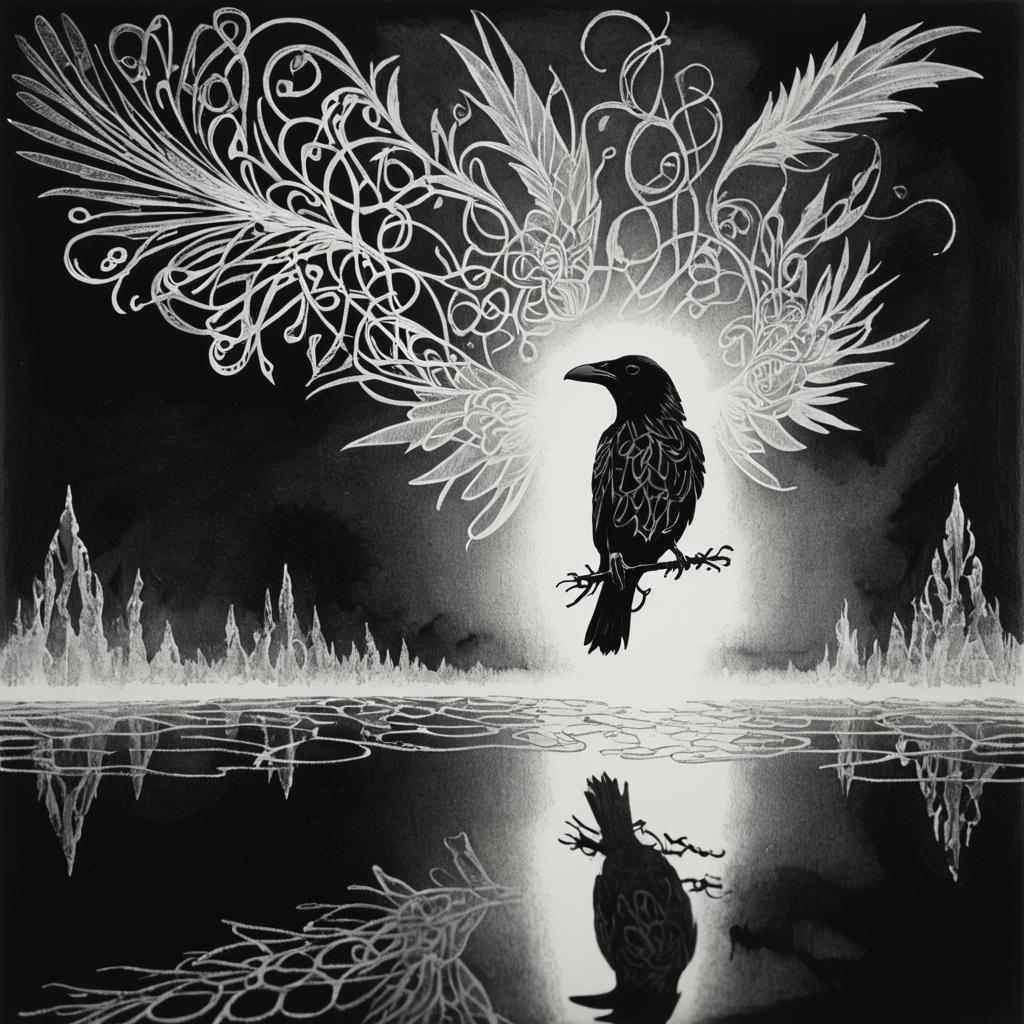 Celtic Raven Silhouette in Crayon Style