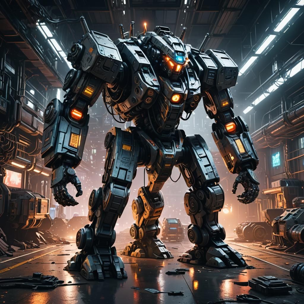 Futuristic Mech with Guns and Lasers