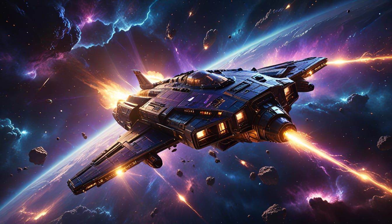 Futuristic Spaceship Soaring Through Nebula, Digital Art