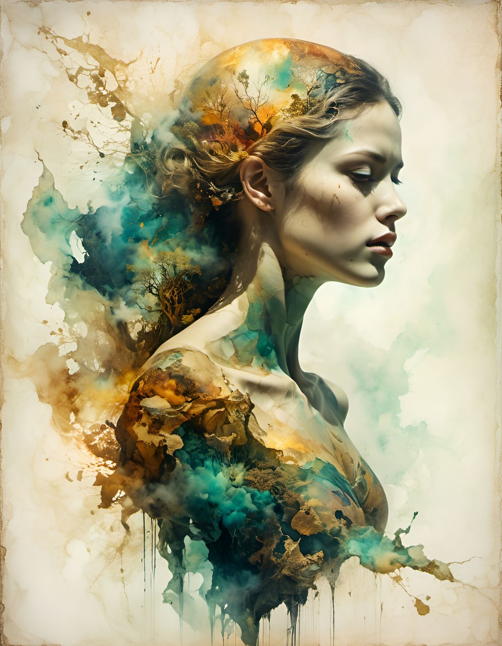 Mysterious Woman Double Exposure in Hyperkraximalism