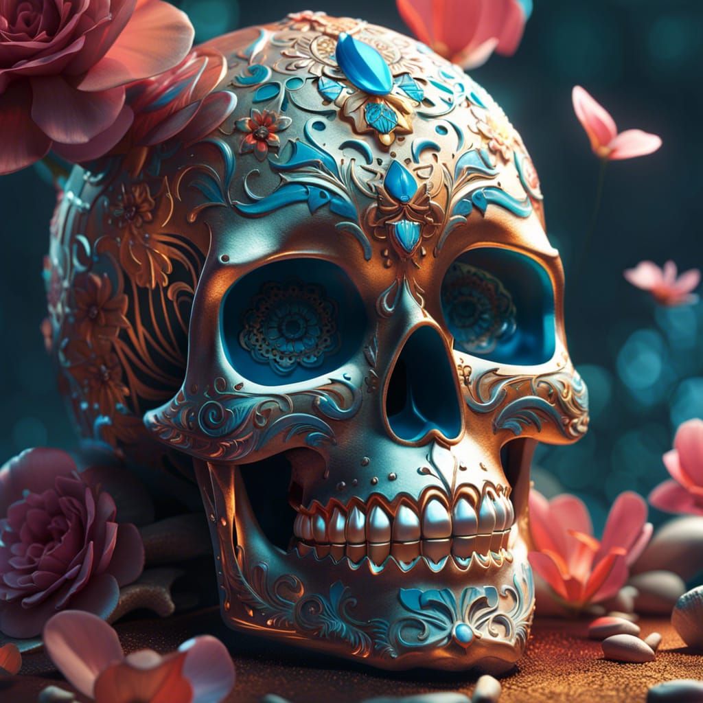 Detailed Sugar Skull in Surreal 3D Render