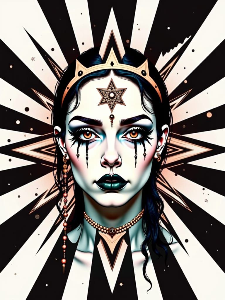 Emo Portrait with Sacred Geometry Tattoos and Multilayered E...