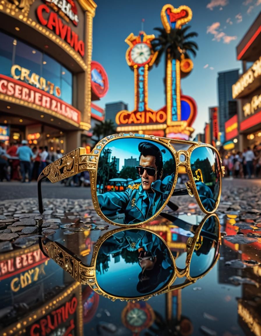 Vibrant Casino Reflection on Elvis Sunglasses