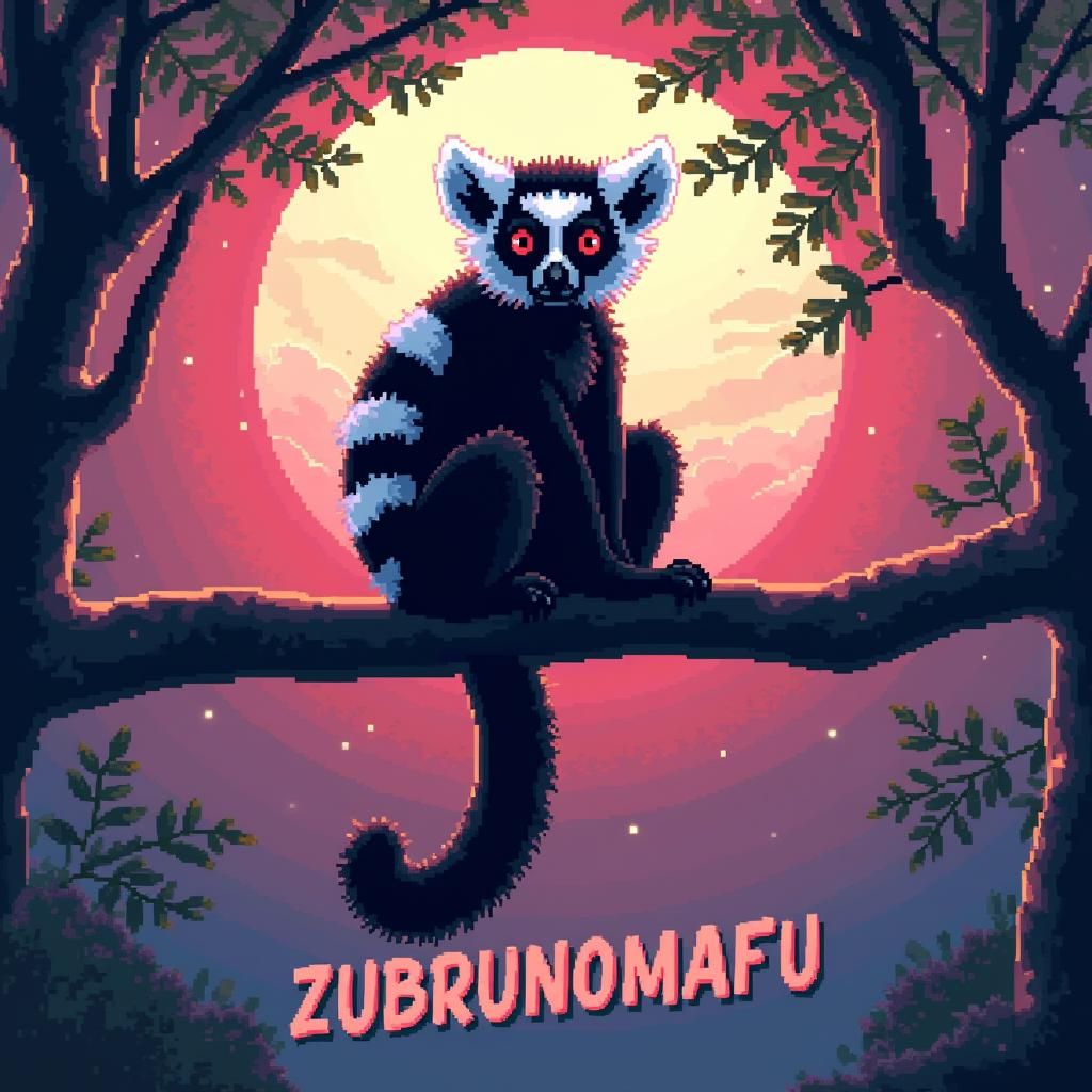 Lemur in Vibrant Anime Pixelart Style