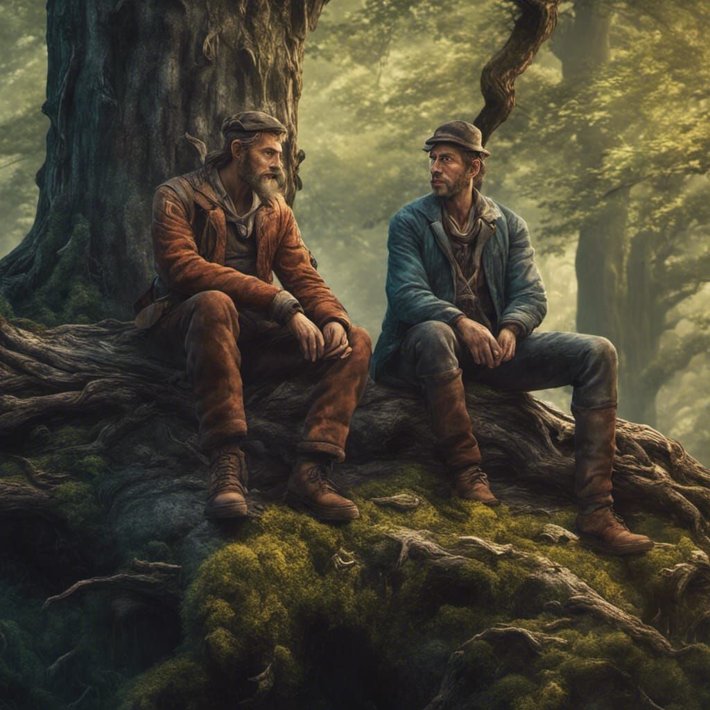 Men Talking in Forest, Fantasy Concept Art