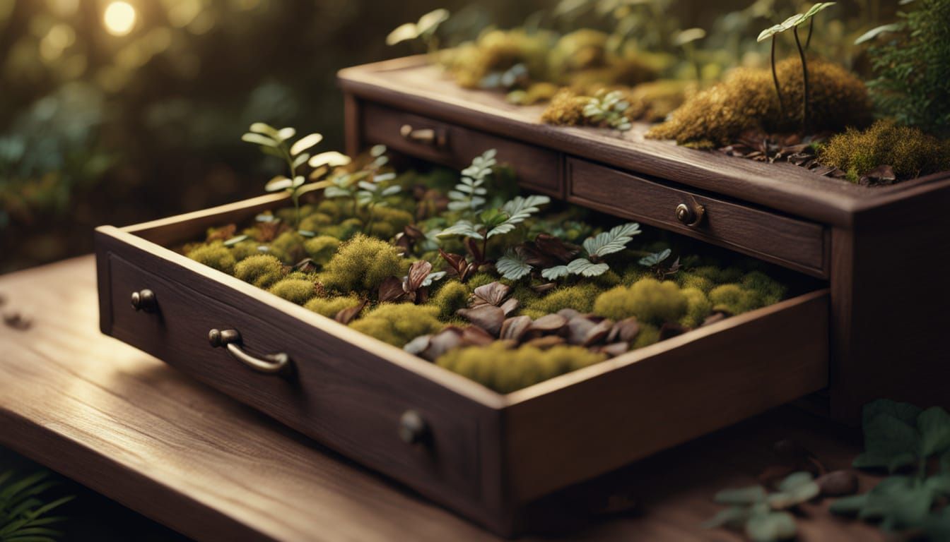 Miniature Forest in a Drawer: Hyperrealistic Fantasy Art