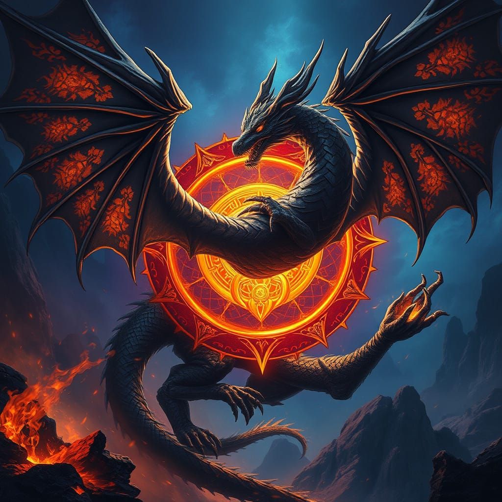 Ethereal Black Dragon in Ancient Fantasy Realm