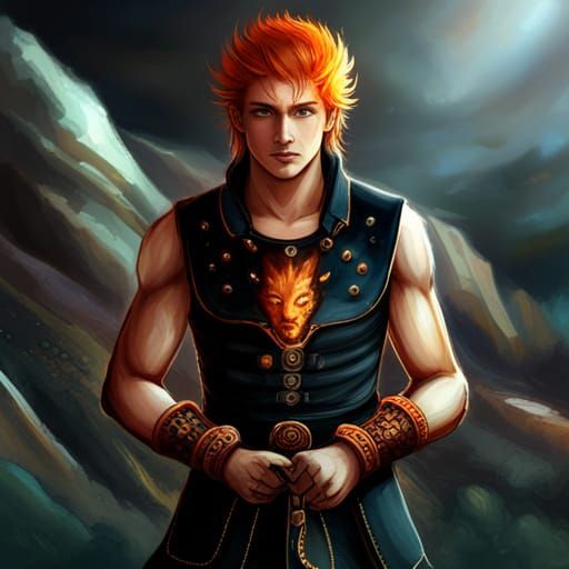 Young Man with Wolf Ears Holding Fire