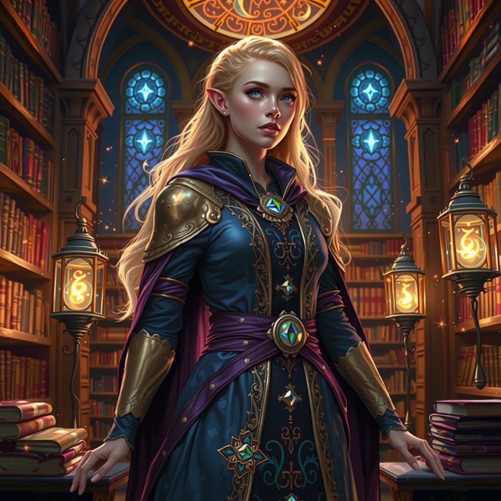 Enchanted Wizardess in Lavish Library