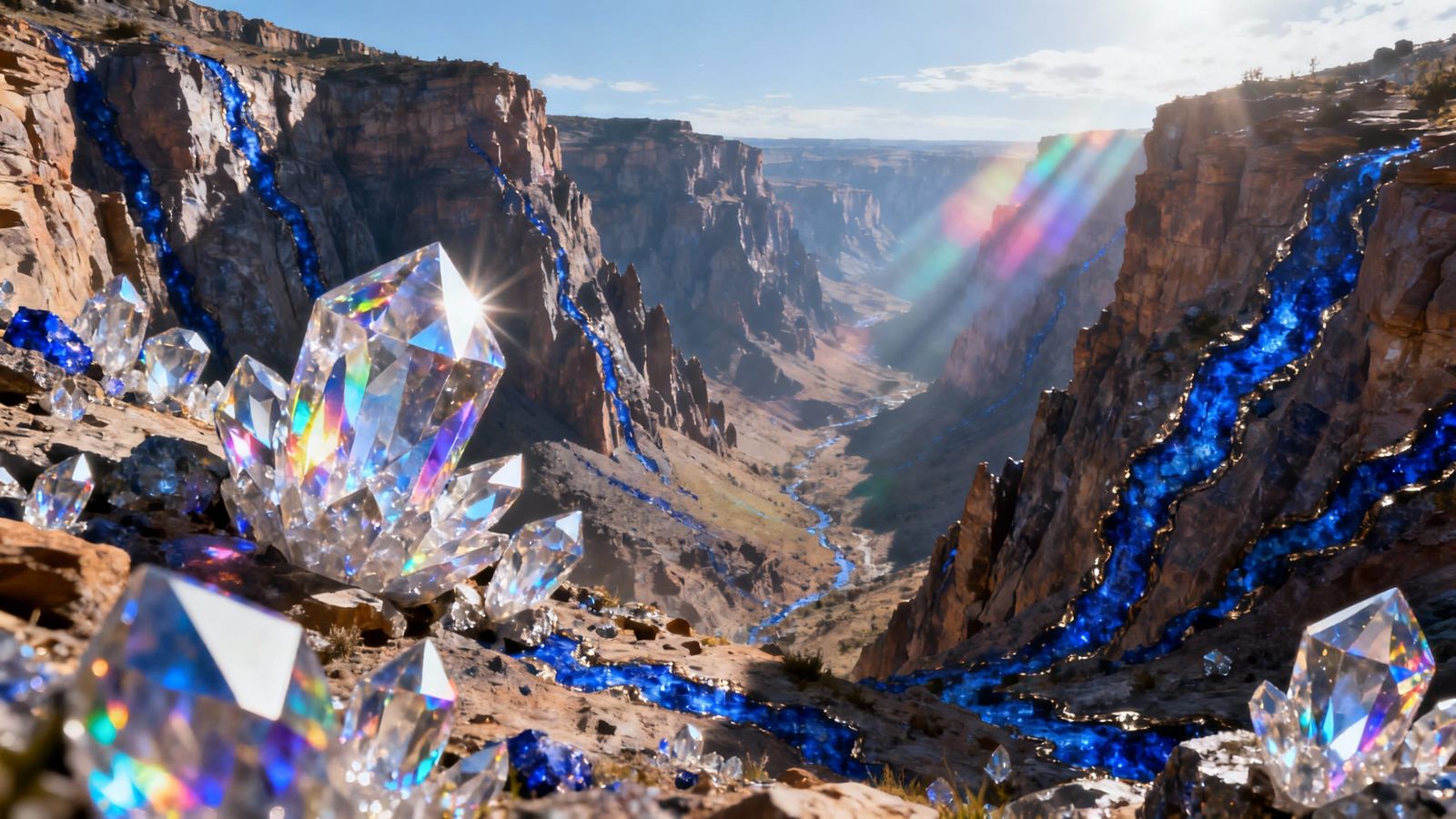 A surreal Grand Canyon with massive Crystalline Formations of Diamonds