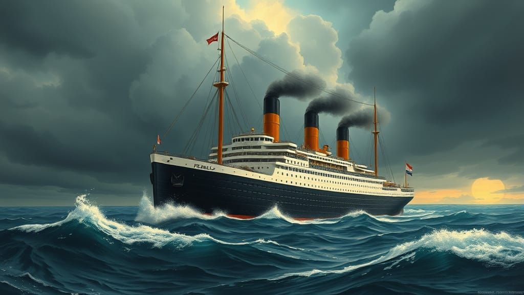 Historic Steamship SS Republic in Turbulent Atlantic Storm