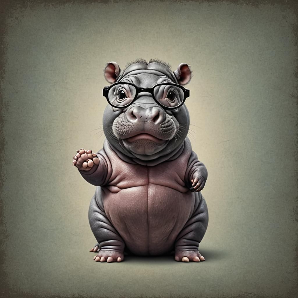 Cute Hippo with Glasses in an Epic Scene