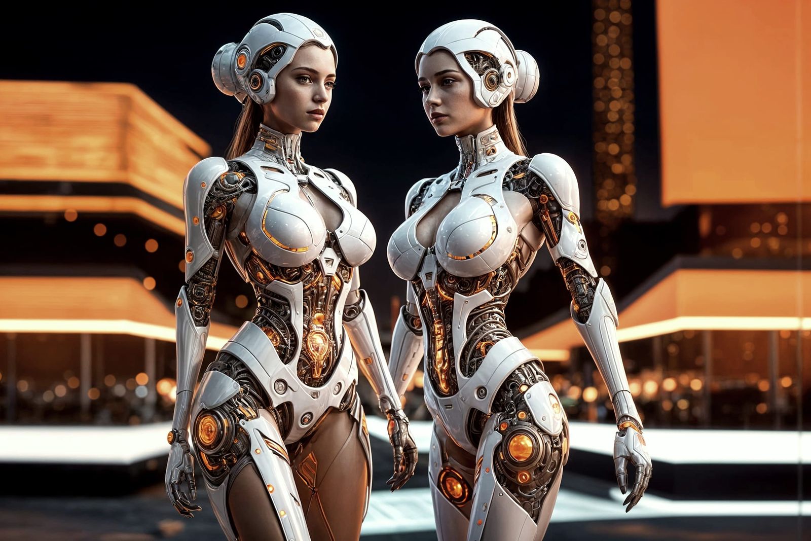 Cyber Techno AI at Dusk with Psychedelic Background