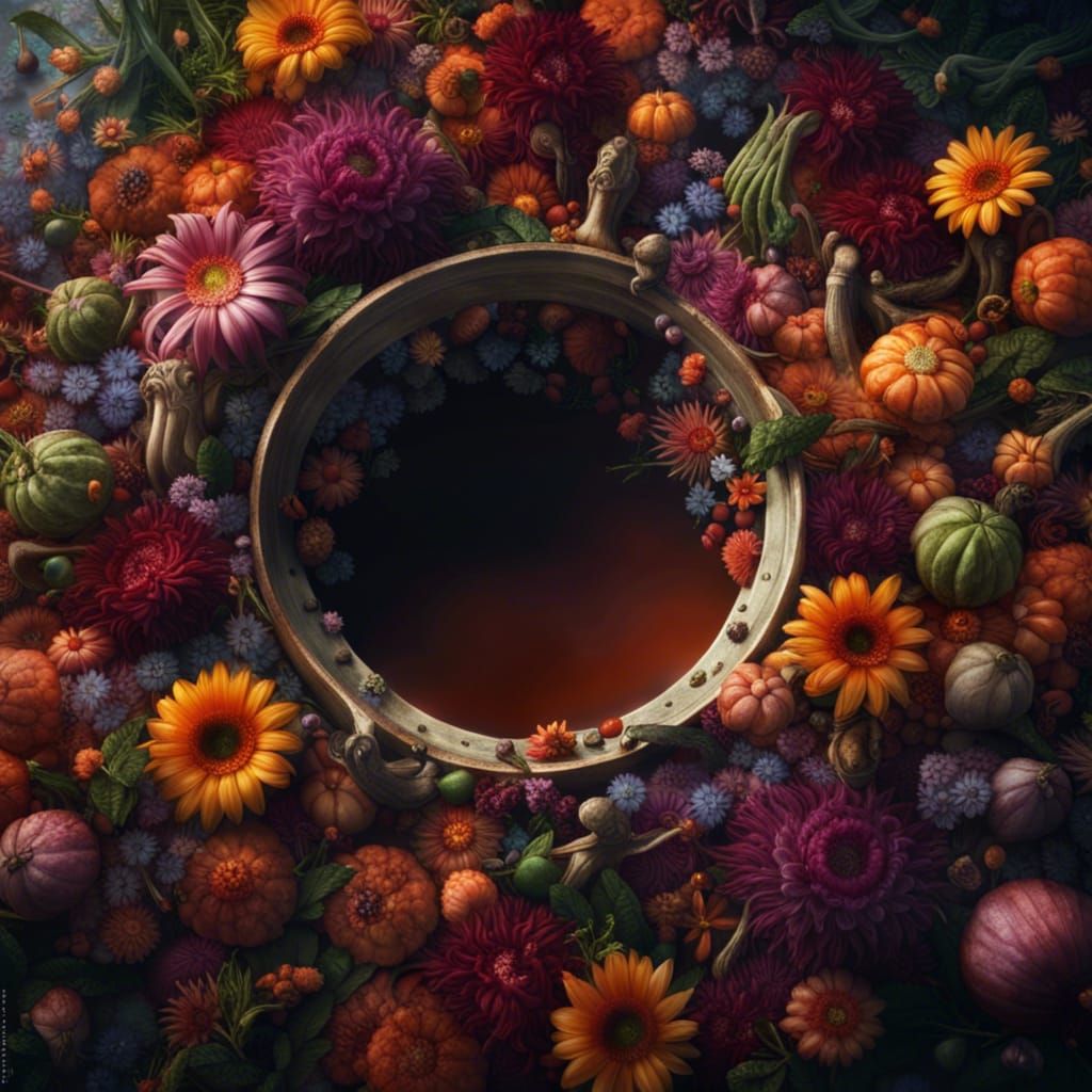 Cannibal Soup in Caldron Surrounded by Flowers