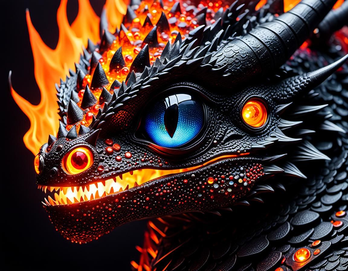 Fiery Magma Dragon Hatchling Microportrait in HDR